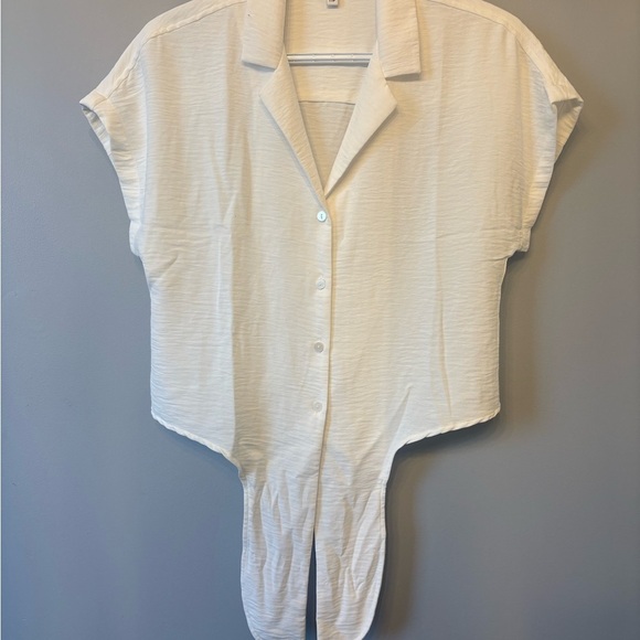 Reitmans White Cap Sleeve Tie Front Button Down Shirt XXS - Picture 8 of 10